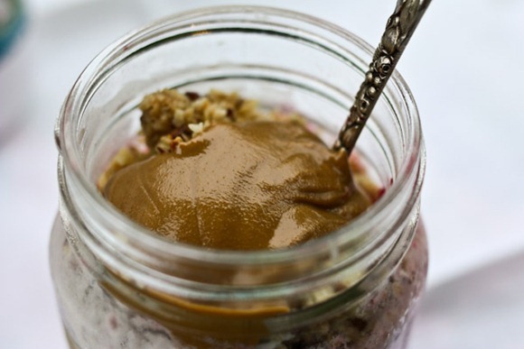 overnight oats with a blanket of sunbutter