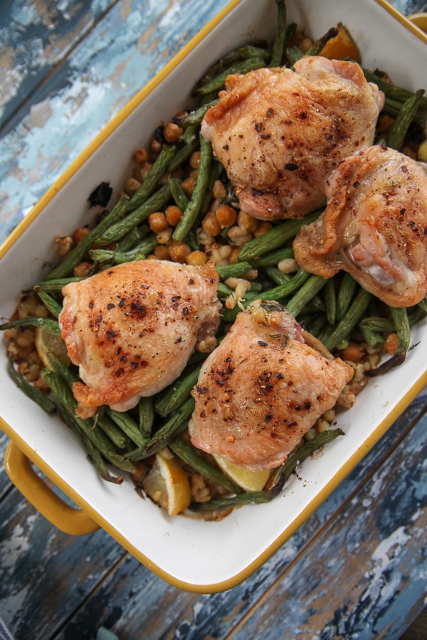 perfectly baked chicken with beans