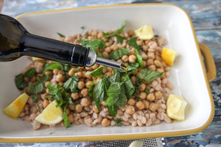 olive oil drizzle over beans