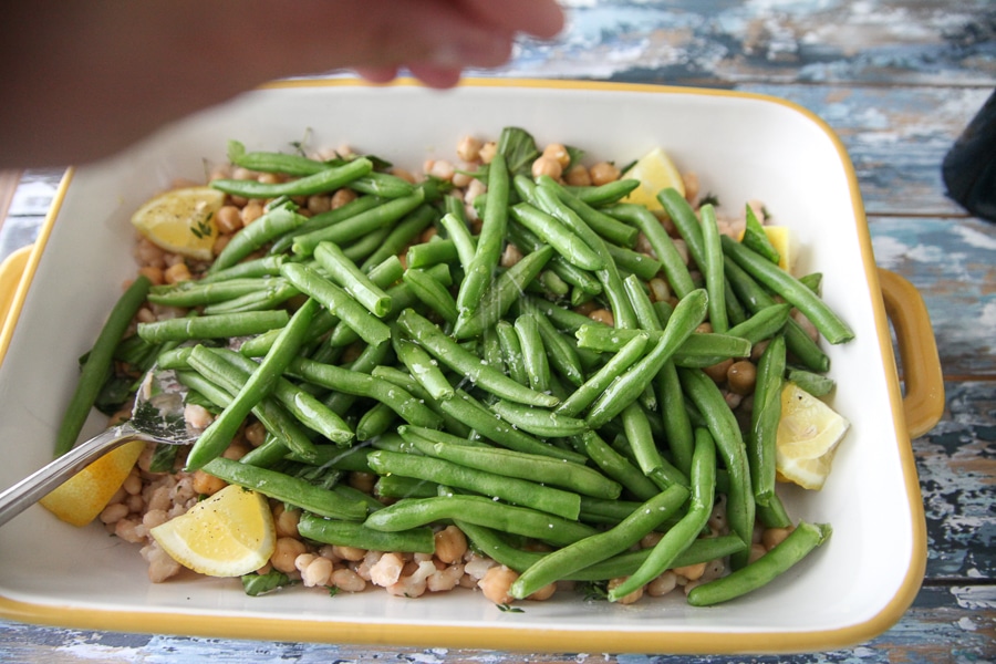 green beans in casserole dish