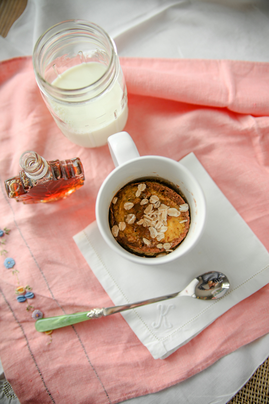 Pumpkin oatmeal mug bake with milk and maple