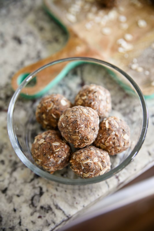oat balls in a glass bowl
