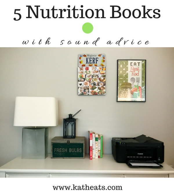 nutrition books on a shelf