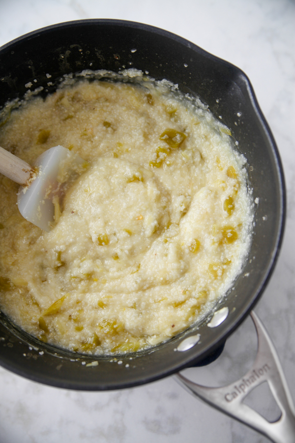 Pot of Green Chile Cheese Grits