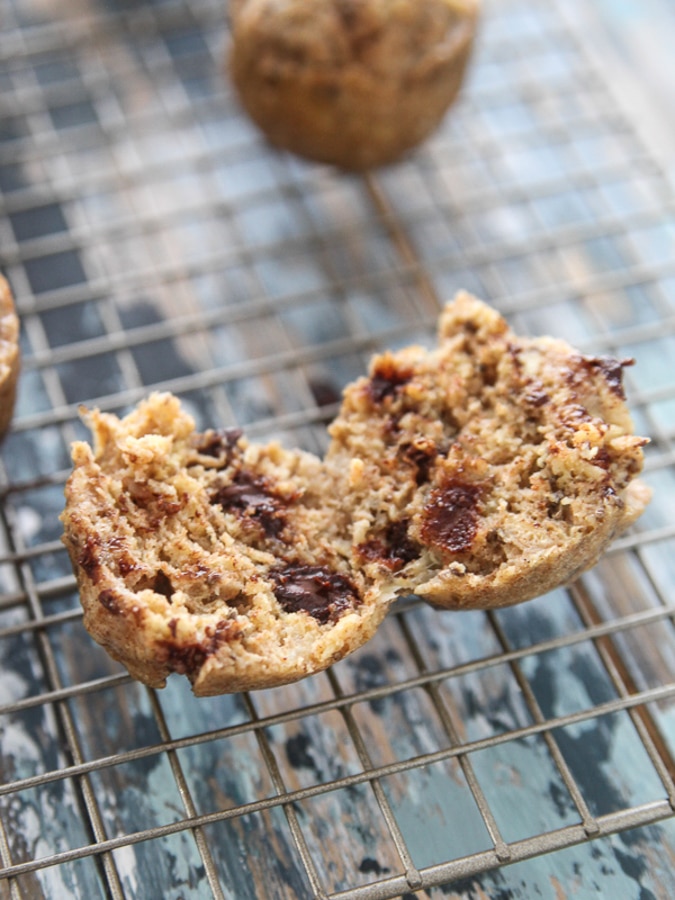 banana chocolate instant pot muffin on a cooling rack