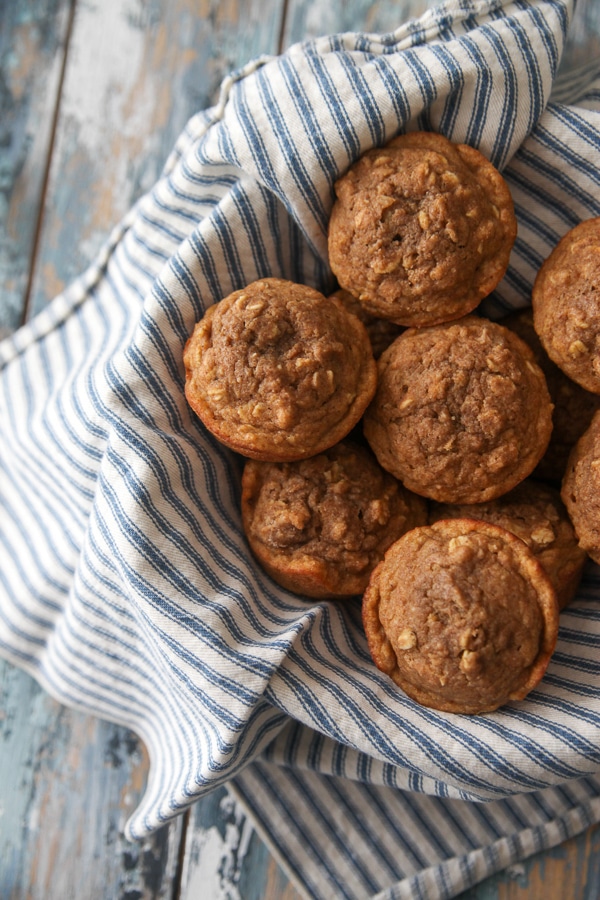 close up up whole wheat muffins with apples and oats