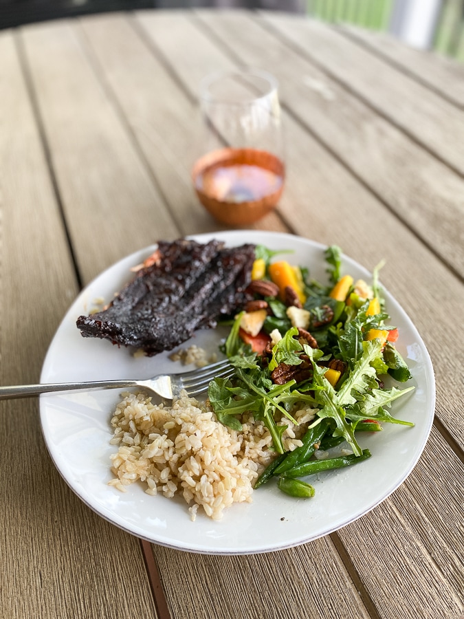 Last week's leftover ribs with rice and salad.