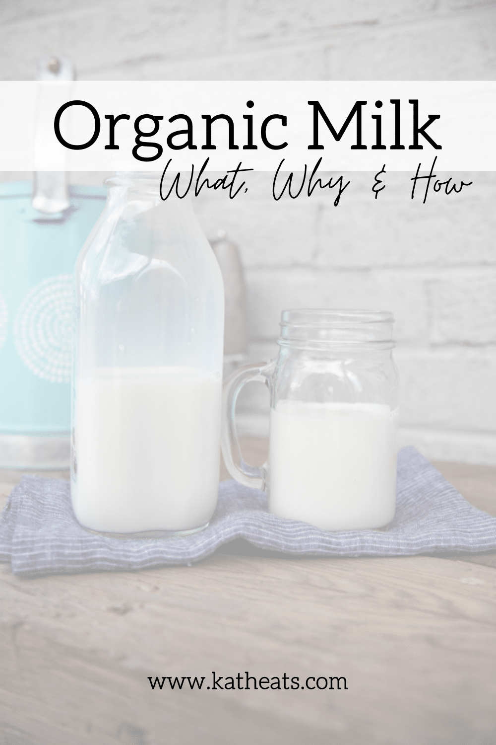 Whole milk in clear glass jars with text overlay.
