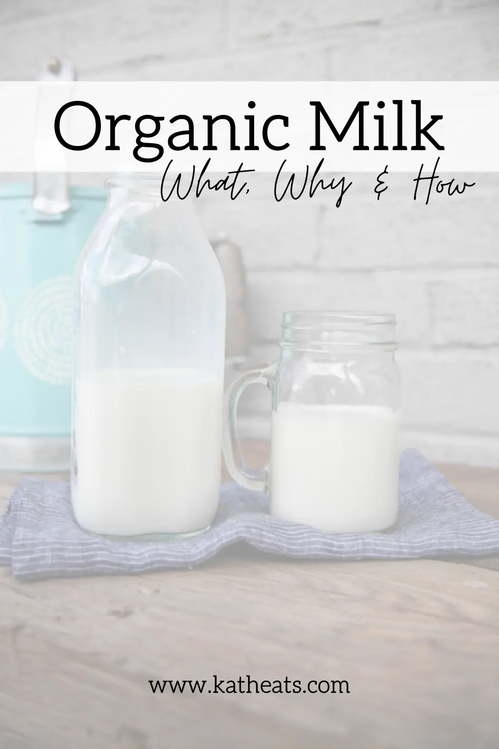 Whole milk in clear glass jars with text overlay. 