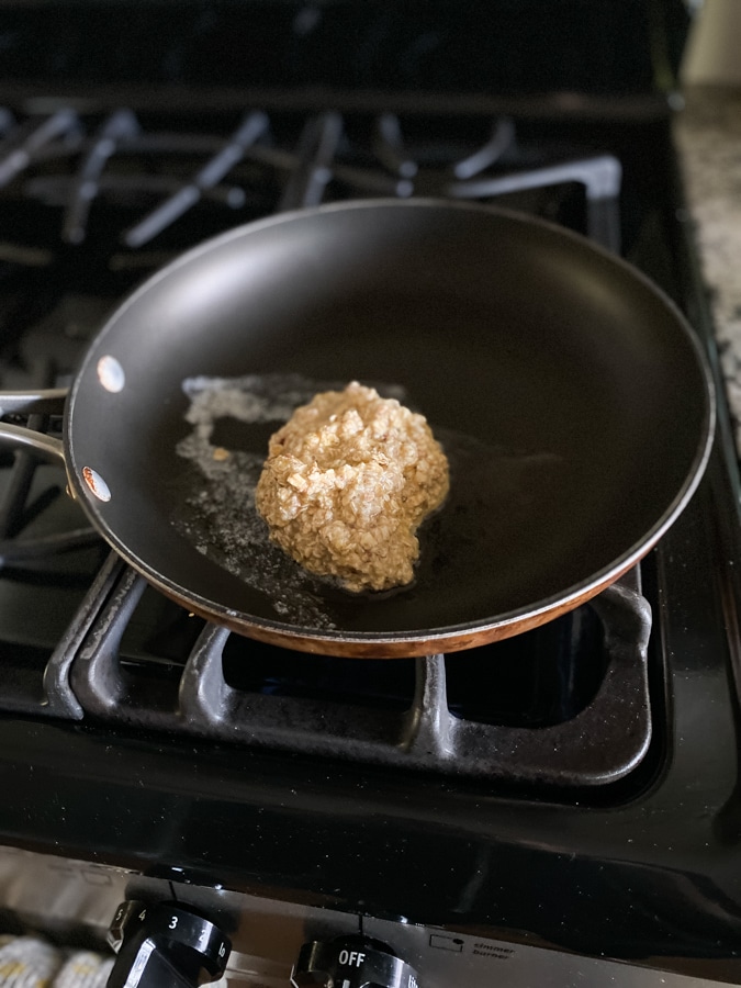 oatmeal pancake batter in skillet