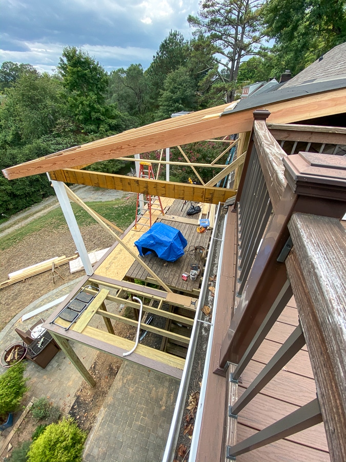 porch under construction from above roof view