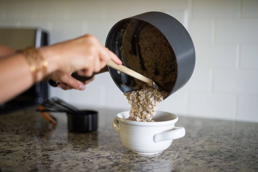 oatmeal pouring from a pot