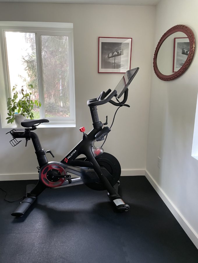 Peloton bike in fitness room