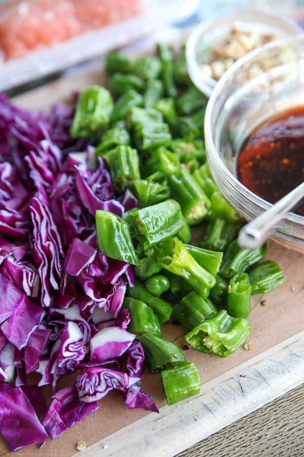 Chopped peppers and cabbage