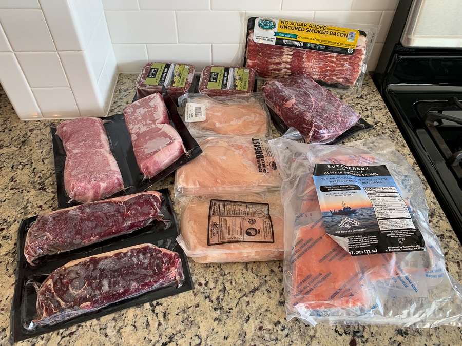 variety of ButcherBox meats on kitchen counter