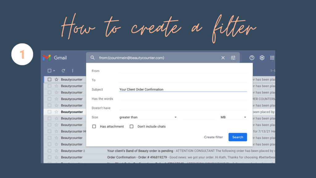 how to create a filter in Gmail step one