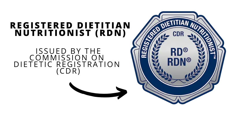 official credential badge for Registered Dietitian Nutritionist (RDN) Issued by the Commission on Dietetic Registration (CDR)
