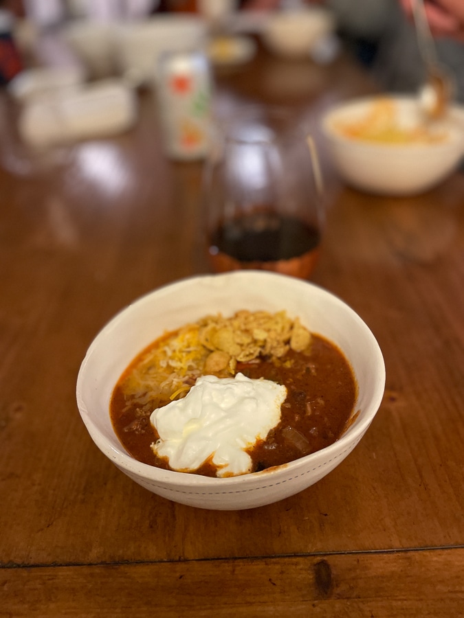 bacon + beef chili with Fritos | Birchday + Halloween