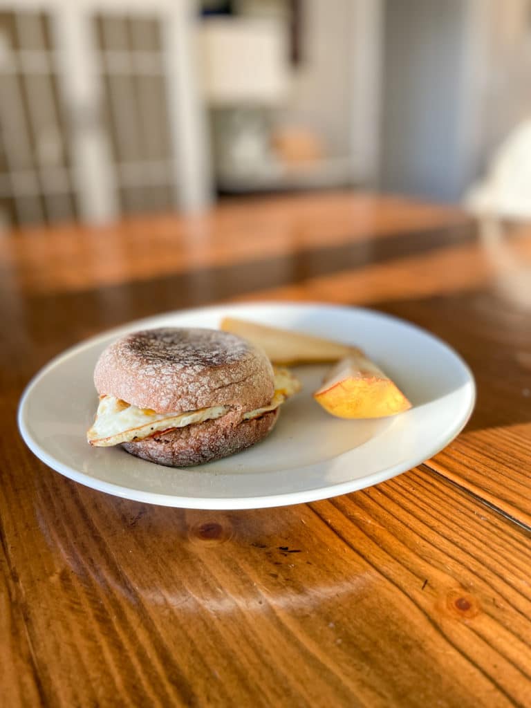 Egg muffin + pear breakfast