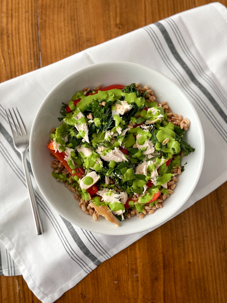 Chicken Grain Bowl with Goddess Dressing • Kath Eats