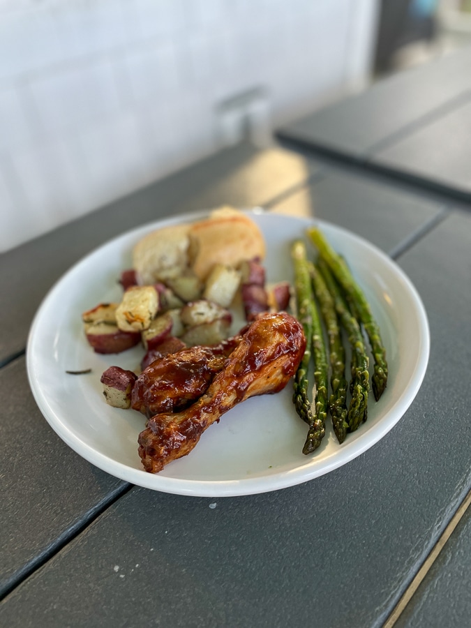 BBQ chicken, roasted asparagus, rosemary potatoes | Shore Is Beautiful