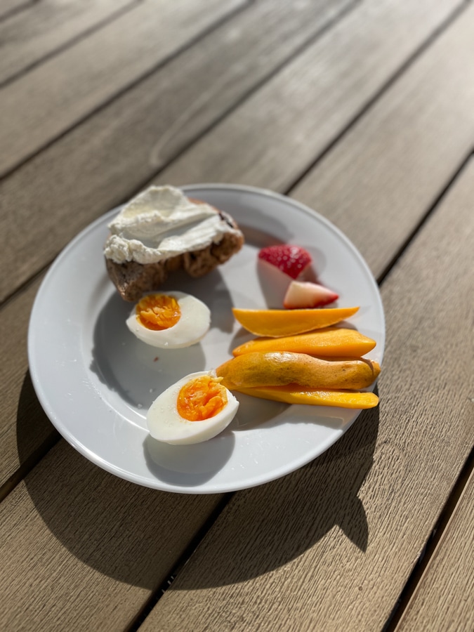 breakfast plate with hard-boiled eggs