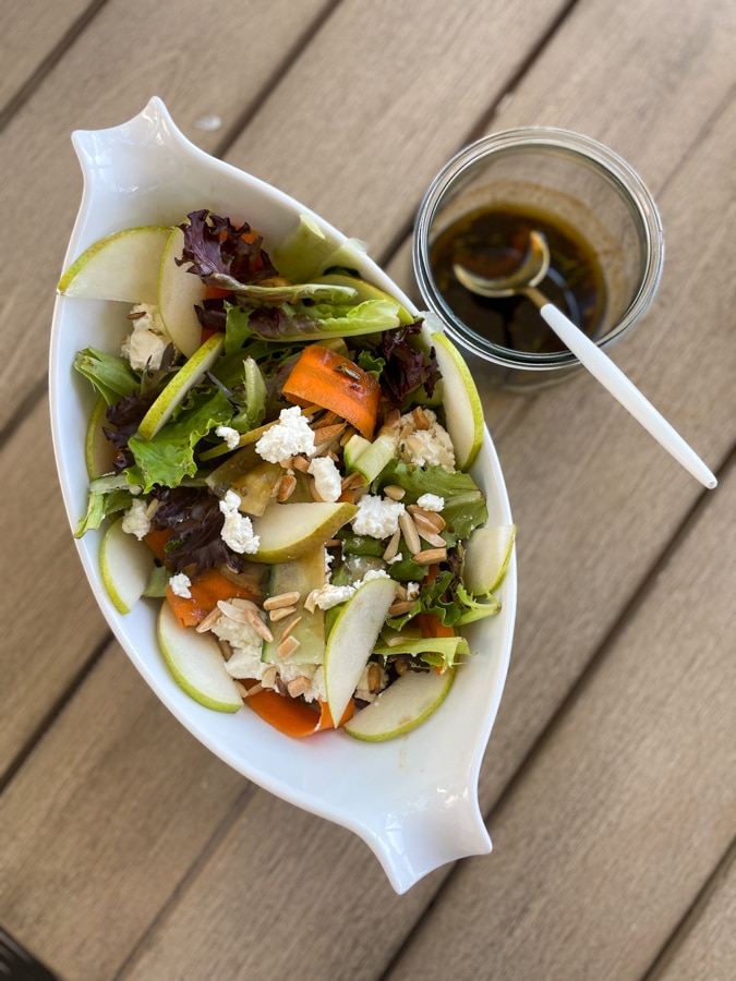 Pear and Goat Cheese Salad with Maple Balsamic Dressing