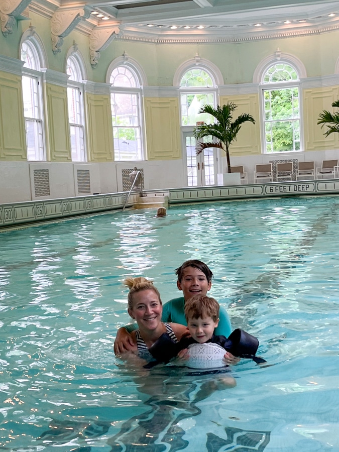 The Homestead indoor pool with family