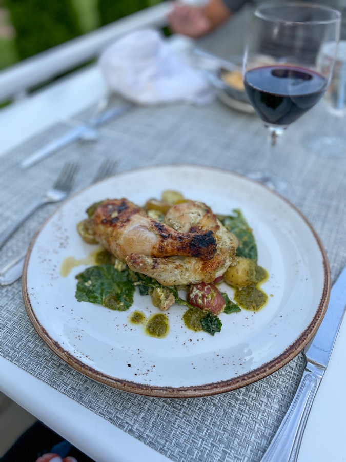 herby chicken with kale, goat cheese, and chimichurri potatoes