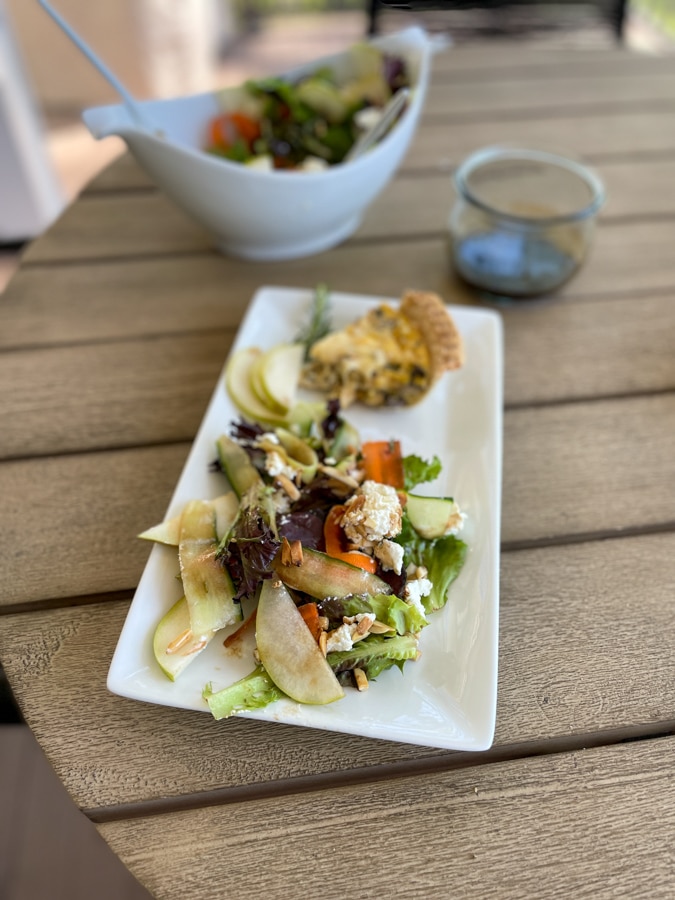 Pear and Goat Cheese Salad with quiche on the side