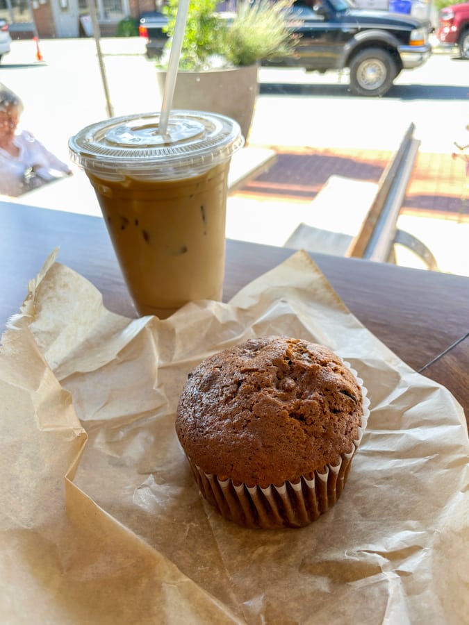 Cup-A-Joe morning glory muffin and iced latte