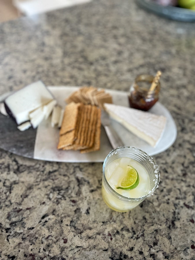 margaritas and a cheese board