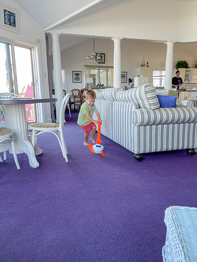 Southern Shores house purple carpet