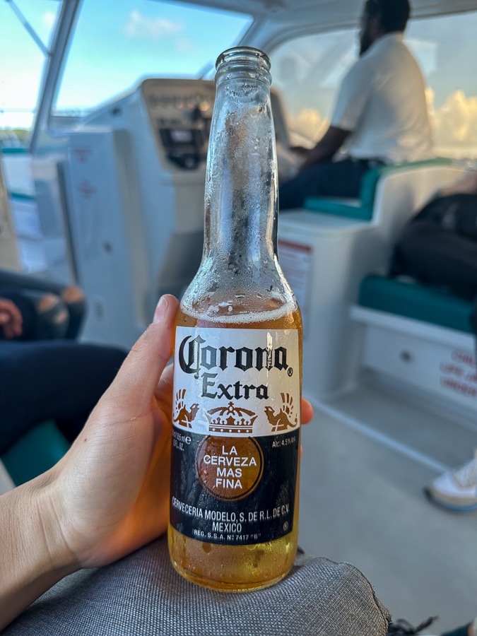 drinking beer on speed boat