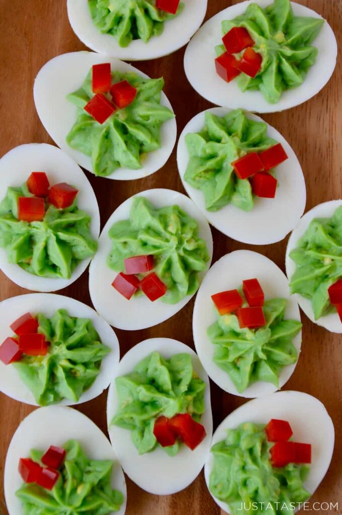 red and green deviled eggs