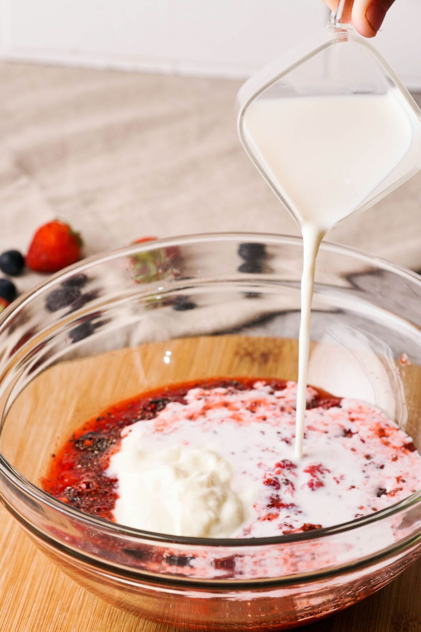 Add yogurt and the milk Add the yogurt and the milk to the mixture