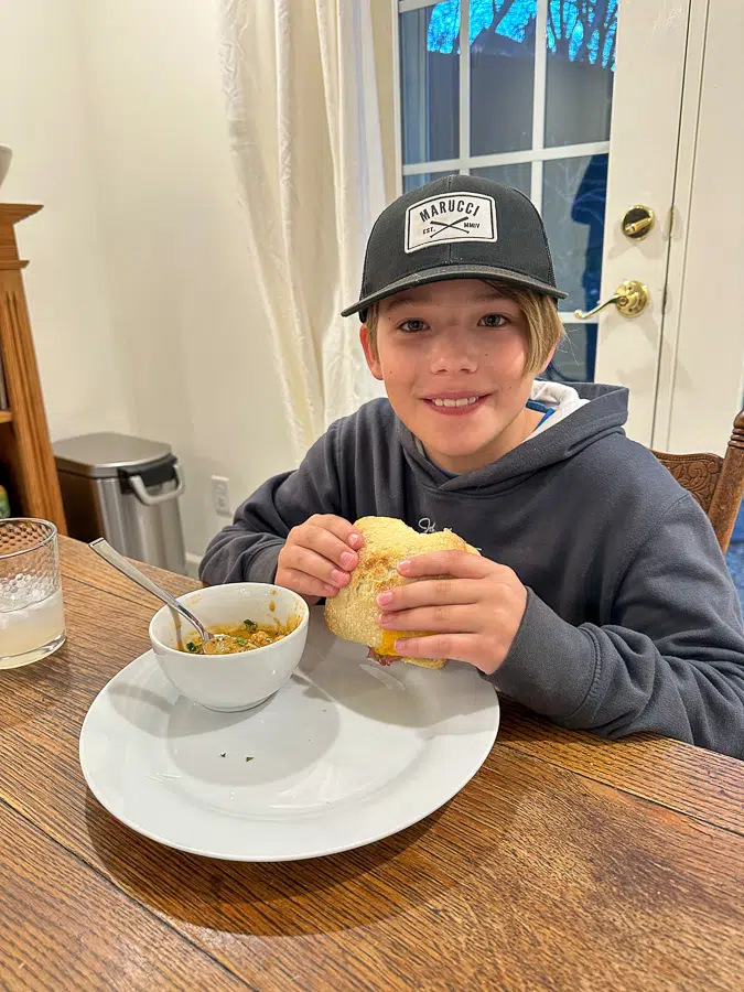 cottage living | Mazen eating pork sandwich