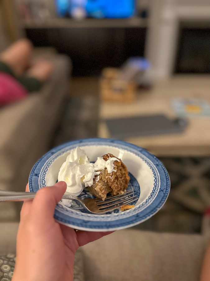 Apple cake and whipped cream