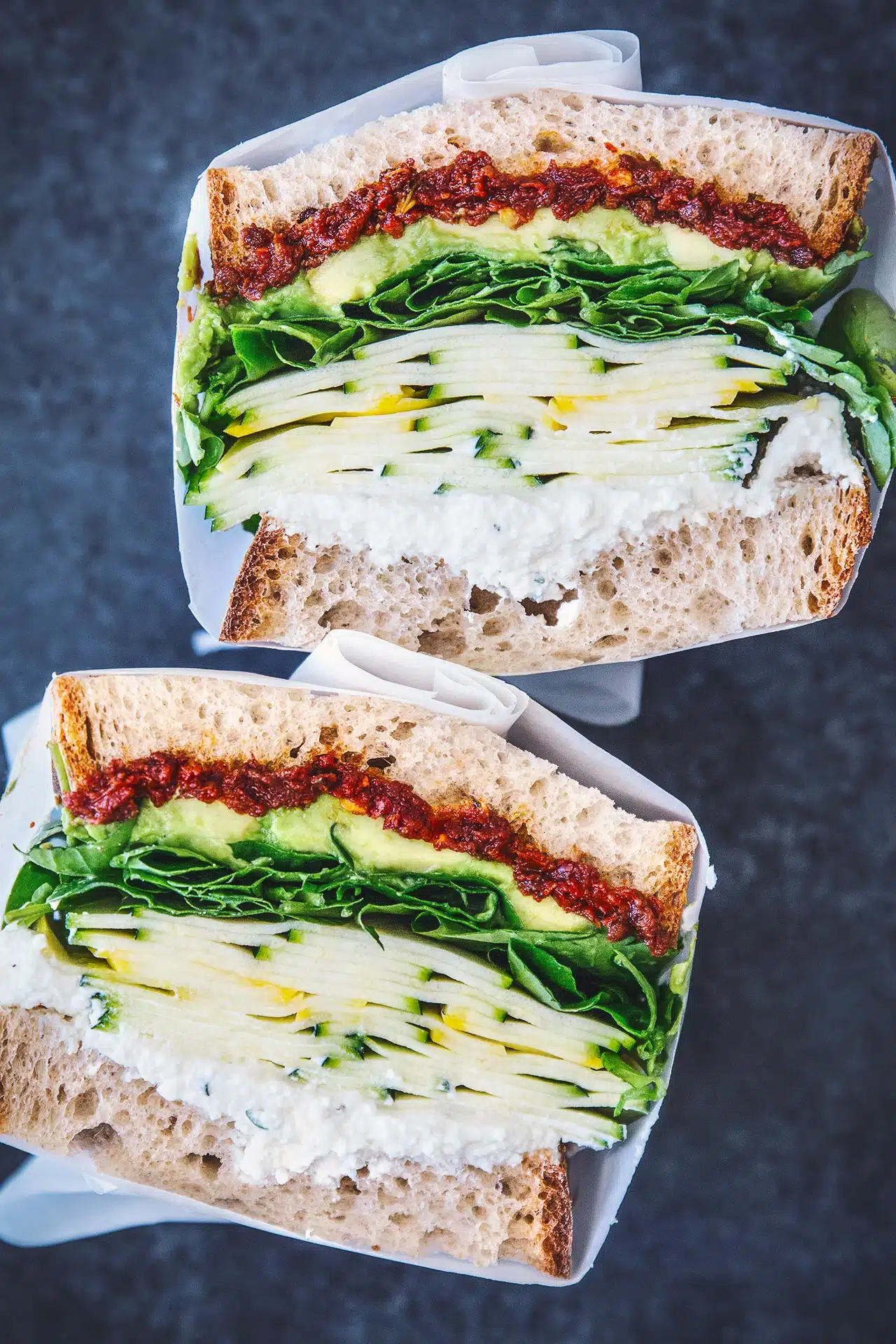 Summer Squash Sandwich With Spicy Sun-Dried Tomato & Herbed Ricotta