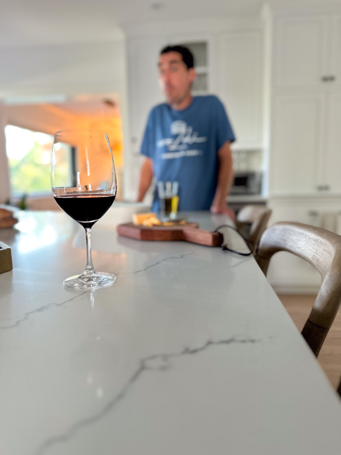 wine glass on island
