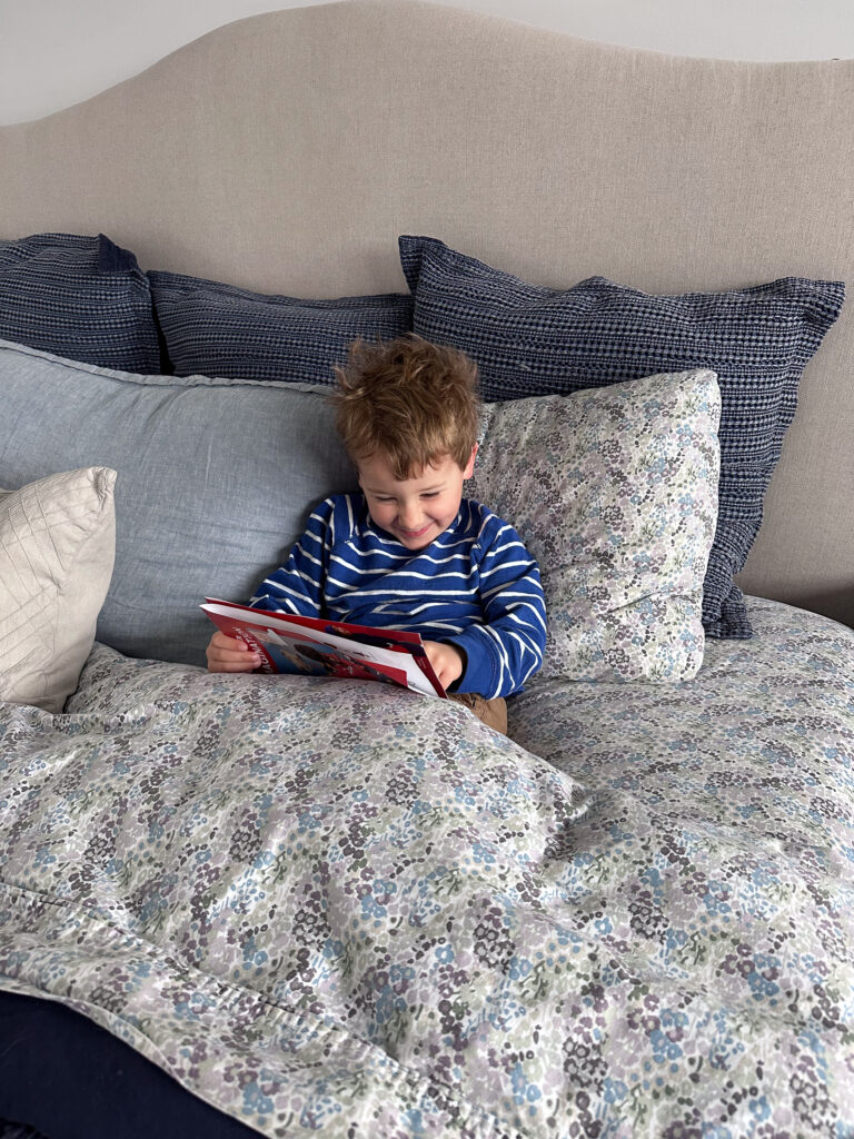 reading on parents' bed