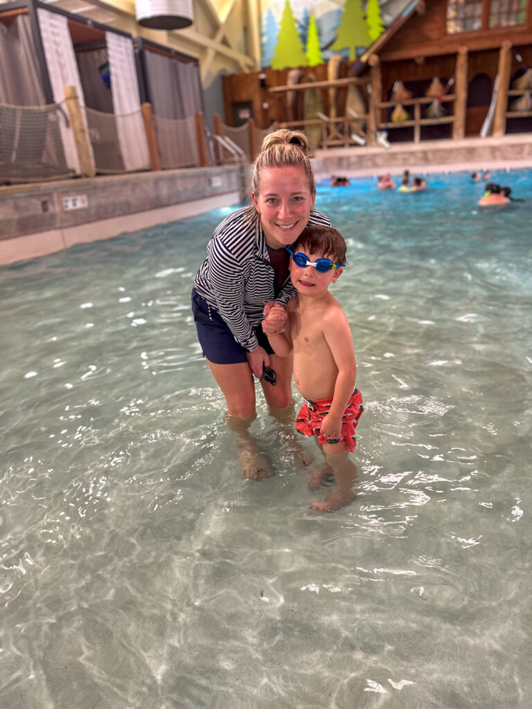mom and son at waterpark
