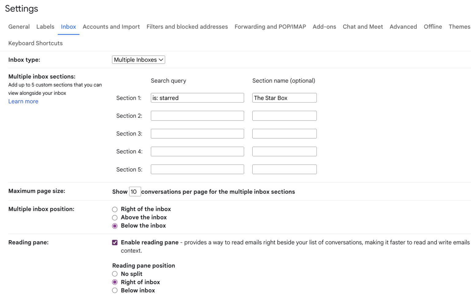 Kath Eats Blogger Kath Younger shares How to Clean Up Gmail Inbox - in photo: screenshot of Gmail Settings for customization
