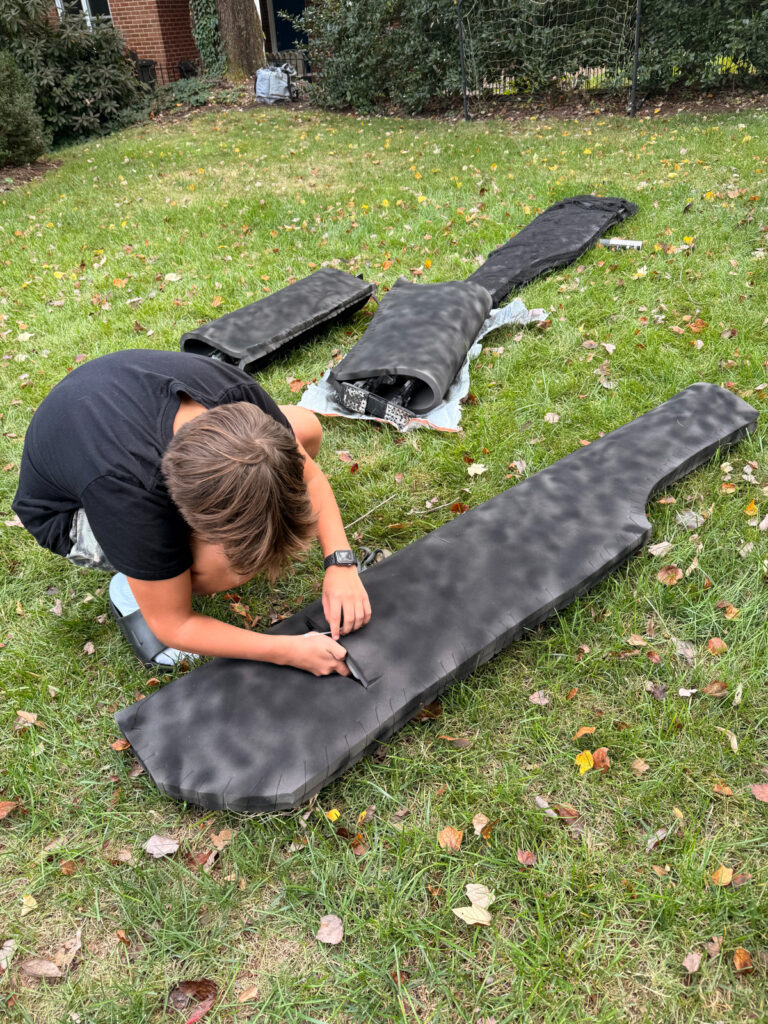 hot gluing the fabric on