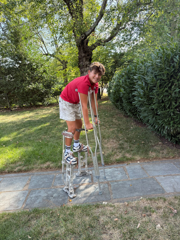 Mazen practicing stilts