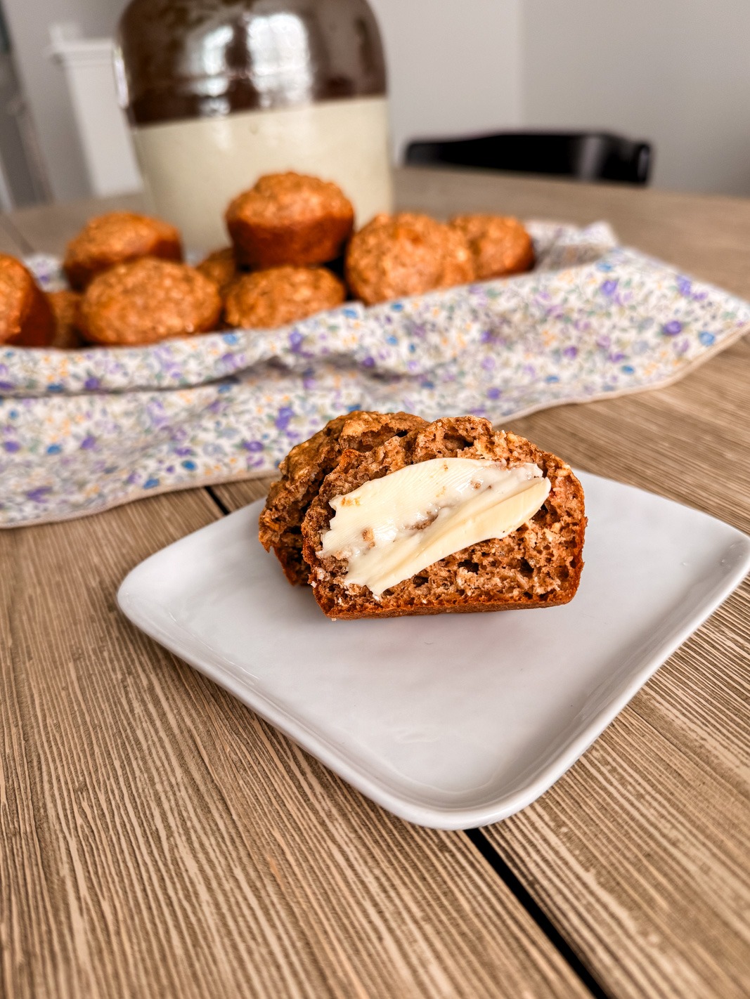 healthy muffin with a smear of butter close up