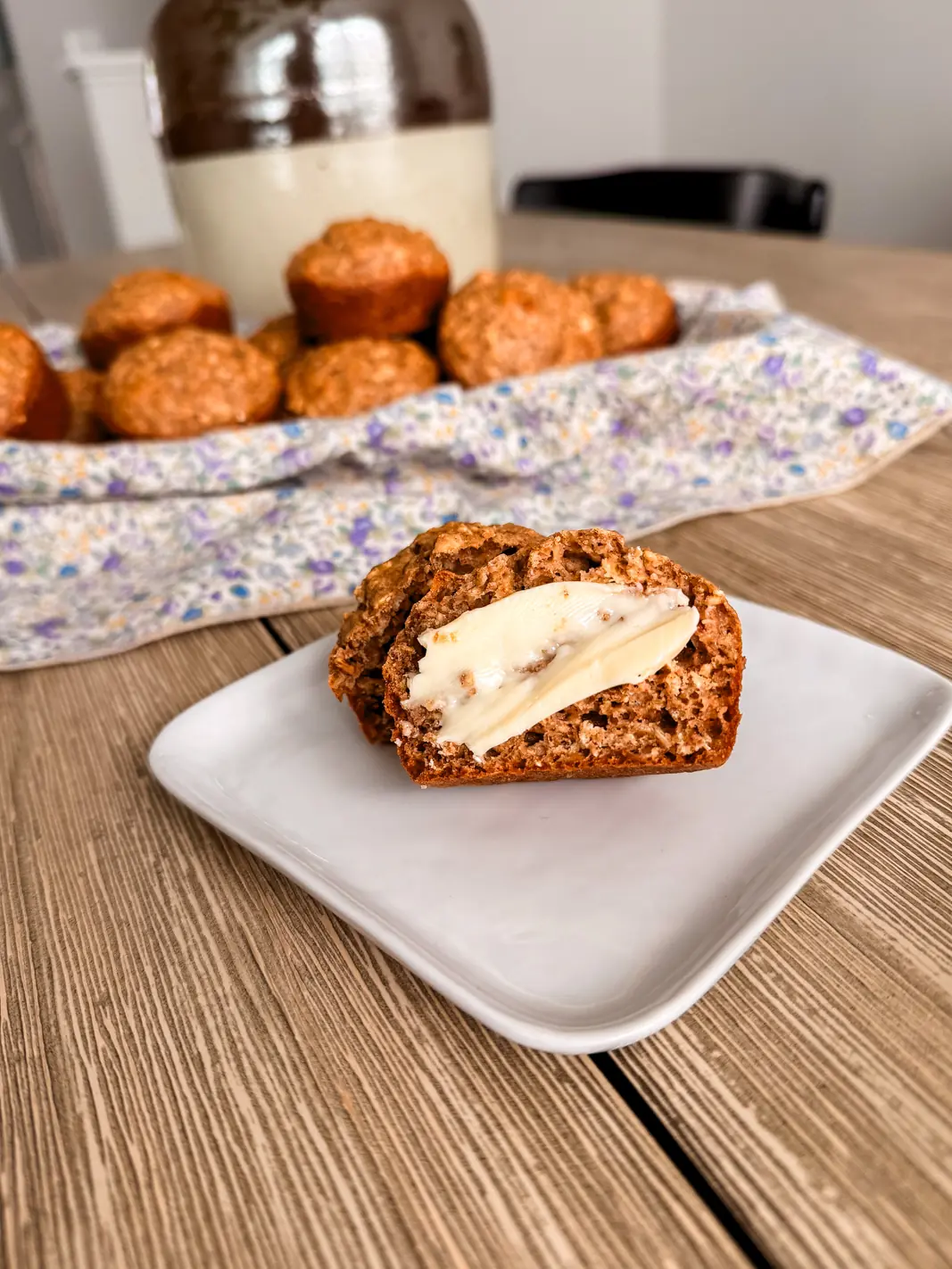 healthy muffin with a smear of butter close up