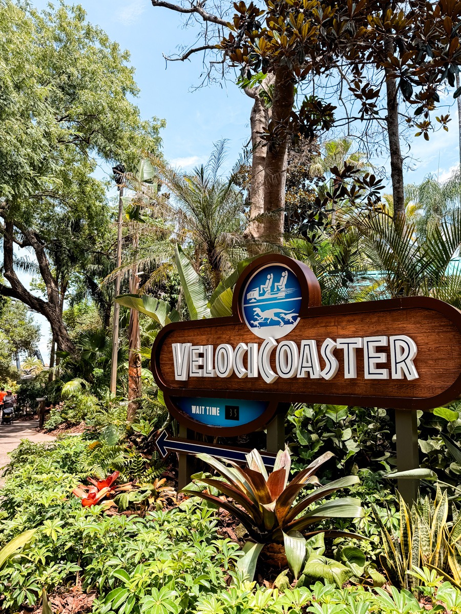 Velocicoaster sign at Universal Islands of Adventure