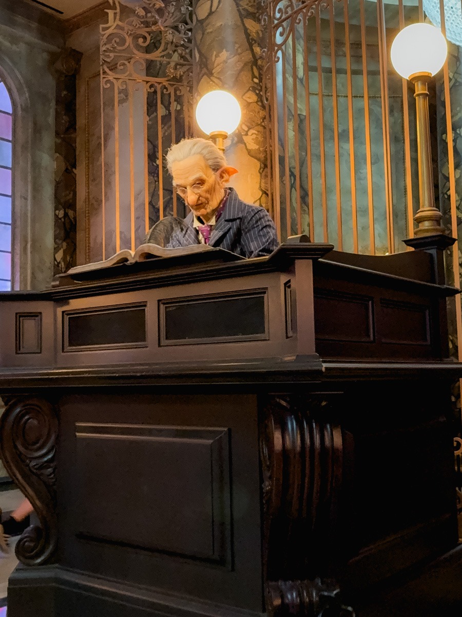 A goblin at Gringotts at Universal Studios Florida